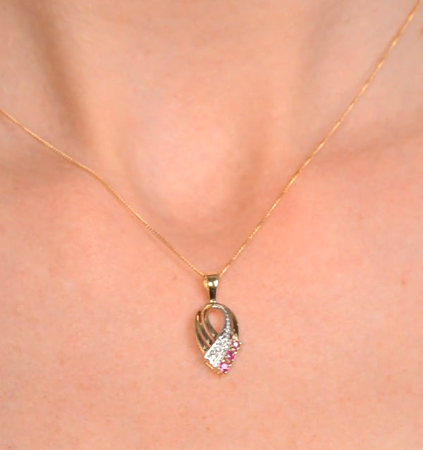 Ruby 2.25mm And Diamond 9K Yellow Gold Pendant Necklace